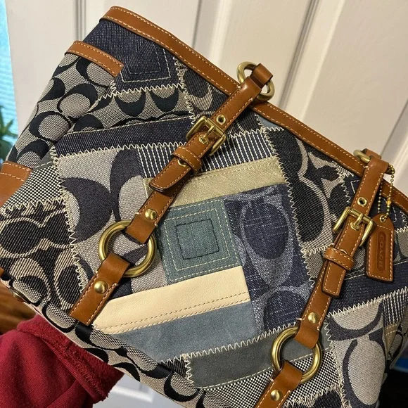 Coach Patchwork Tote Bag - Blue and Brown - Picture 5 of 7